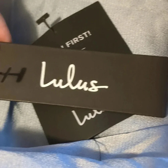 NWT Blue Satin Asymmetrical Tie-Back Midi Dress - Picture 4 of 5